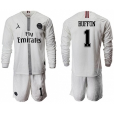 Paris Saint-Germain #1 Buffon White Jordan Long Sleeves Soccer Club Jersey