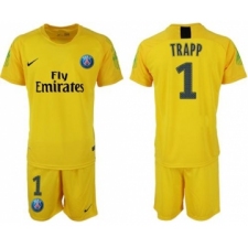Paris Saint-Germain #1 Trapp Yellow Goalkeeper Soccer Club Jersey