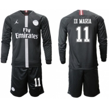 Paris Saint-Germain #11 Di Maria Home Jordan Long Sleeves Soccer Club Jersey