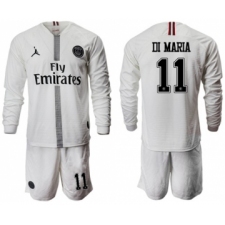 Paris Saint-Germain #11 Di Maria White Jordan Long Sleeves Soccer Club Jersey