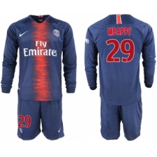 Paris Saint-Germain #29 Mbappe Home Long Sleeves Soccer Club Jersey