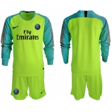 Paris Saint-Germain Blank Shiny Green Goalkeeper Long Sleeves Soccer Club Jersey