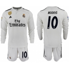 Real Madrid #10 Modric White Home Long Sleeve Soccer Club Jersey
