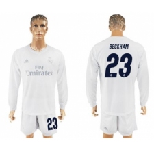 Real Madrid #23 Beckham Marine Environmental Protection Home Long Sleeves Soccer Club Jersey