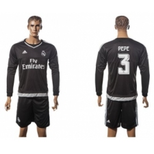 Real Madrid #3 Pepe Black Long Sleeves Soccer Club Jersey