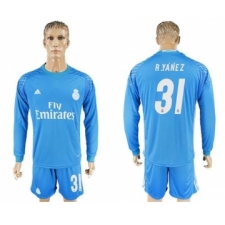 Real Madrid #31 R.Yanez Sky Blue Goalkeeper Long Sleeves Soccer Club Jersey