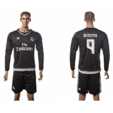 Real Madrid #9 Benzema Black Long Sleeves Soccer Club Jersey