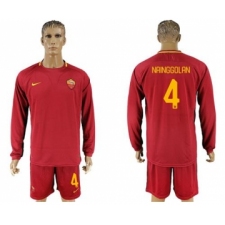 Roma #4 Nainggolan Home Long Sleeves Soccer Club Jersey
