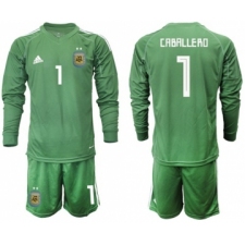 Argentina #1 Caballero Army Green Long Sleeves Goalkeeper Soccer Country Jersey