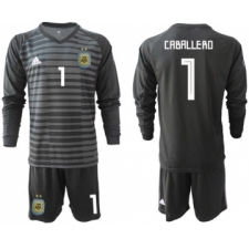 Argentina #1 Caballero Black Long Sleeves Goalkeeper Soccer Country Jersey