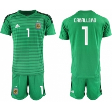 Argentina #1 Caballero Green Goalkeeper Soccer Country Jersey