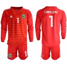Argentina #1 Caballero Red Long Sleeves Goalkeeper Soccer Country Jersey