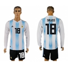 Argentina #18 Salvio Home Long Sleeves Soccer Country Jersey