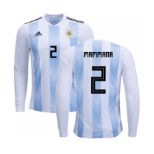 Argentina #2 Mammana Home Long Sleeves Soccer Country Jersey