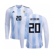 Argentina #20 Lo Celso Home Long Sleeves Soccer Country Jersey