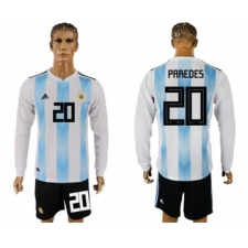 Argentina #20 Paredes Home Long Sleeves Soccer Country Jersey