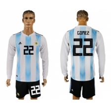 Argentina #22 Gomez Home Long Sleeves Soccer Country Jersey