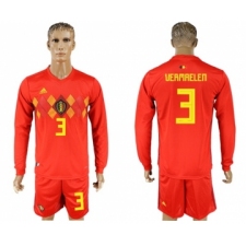Belgium #3 Vermaelen Red Home Long Sleeves Soccer Country Jersey