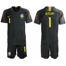 Brazil #1 Alisson Black Goalkeeper Soccer Country Jersey
