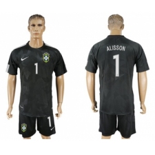 Brazil #1 Alisson Black Soccer Country Jersey