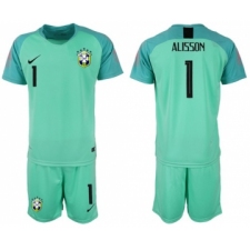 Brazil #1 Alisson Green Goalkeeper Soccer Country Jersey