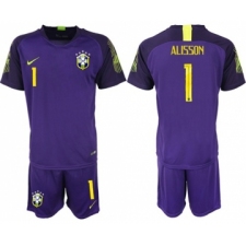 Brazil #1 Alisson Purple Goalkeeper Soccer Country Jersey