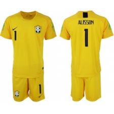 Brazil #1 Alisson Yellow Goalkeeper Soccer Country Jersey