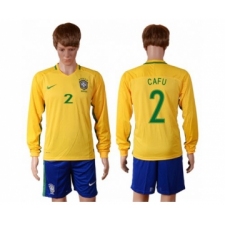 Brazil #2 Cafu Home Long Sleeves Soccer Country Jersey