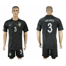 Brazil #3 Miranda Black Soccer Country Jersey
