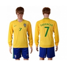 Brazil #7 Garrincha Home Long Sleeves Soccer Country Jersey