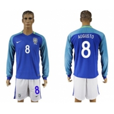 Brazil #8 Augusto Away Long Sleeves Soccer Country Jersey