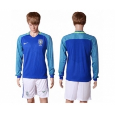 Brazil Blank Away Long Sleeves Soccer Country Jersey