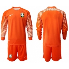 Brazil Blank Orange Goalkeeper Long Sleeves Soccer Country Jersey