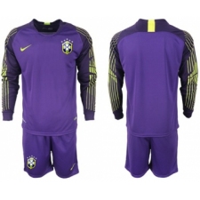 Brazil Blank Purple Goalkeeper Long Sleeves Soccer Country Jersey