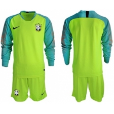 Brazil Blank Shiny Green Goalkeeper Long Sleeves Soccer Country Jersey