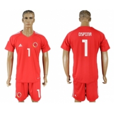 Colombia #1 Ospina Red Goalkeeper Soccer Country Jersey