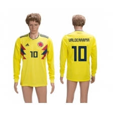 Colombia #10 Valderrama Home Long Sleeves Soccer Country Jersey