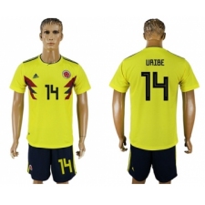 Colombia #14 Uribe Home Soccer Country Jersey