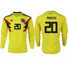 Colombia #20 Moreno Home Long Sleeves Soccer Country Jersey