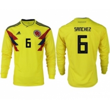 Colombia #6 Sanchez Home Long Sleeves Soccer Country Jersey