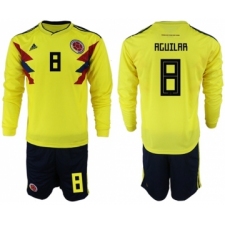 Colombia #8 Aguilar Home Long Sleeves Soccer Country Jersey