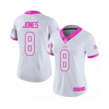 Women's New York Giants #8 Daniel Jones Limited White Pink Rush Fashion Football Jersey