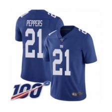 Men's New York Giants #21 Jabrill Peppers Royal Blue Team Color Vapor Untouchable Limited Player 100th Season Football Jersey