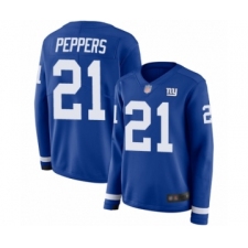 Women's New York Giants #21 Jabrill Peppers Limited Royal Blue Therma Long Sleeve Football Jersey