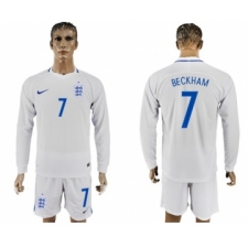 England #7 Beckham Home Long Sleeves Soccer Country Jersey