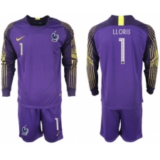 France #1 LLORIS Purple Goalkeeper Long Sleeves Soccer Country Jersey