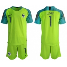 France #1 LLORIS Shiny Green Goalkeeper Soccer Country Jersey