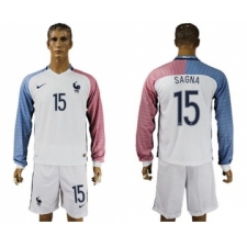 France #15 Sagna Away Long Sleeves Soccer Country Jersey