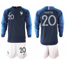 France #20 Martial Home Long Sleeves Soccer Country Jersey