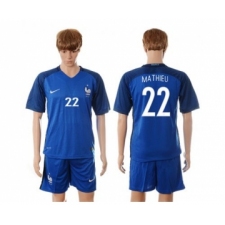 France #22 Mathieu Blue Soccer Country Jersey